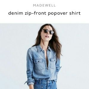 NWOT MADEWELL!! Demin zip front pop-over shirt!!